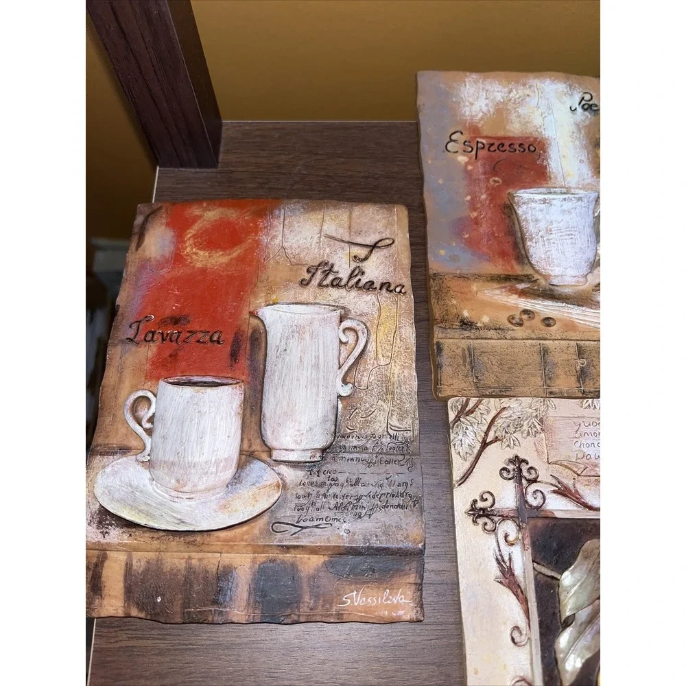 S. Vassileva 3D Wall Hanging Plaques 4.5 X 6.5‎ Signed Lot of 3 Cafe Italiano.